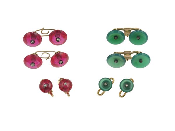 Two men's accessories with chalcedony and red synthetic gemstone