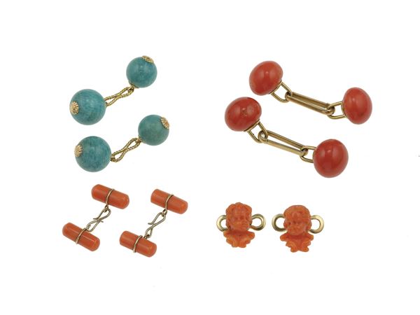 Group of three pairs of cufflinks and a pair of studs