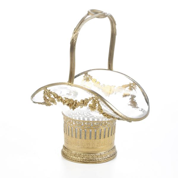 Cestino in cristallo Baccarat e bronzo dorato, XIX secolo