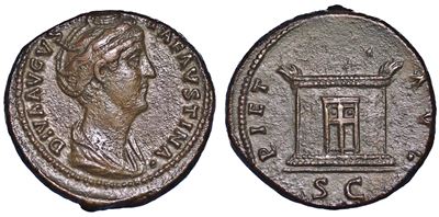Faustina i (moglie di Antonino Pio), + 140/141. Dupondio. Consacrazione.