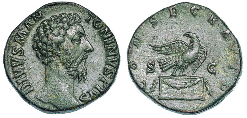 MARCO AURELIO, 161-180. Sesterzio, dopo il 180 d.C. Consacrazione sotto Commodo.  - Asta Numismatica - Cambi Casa d'Aste