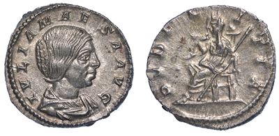 Giulia Mesa (nonna di Eliogabalo e di Alessandro Severo), + 226. Denario.
