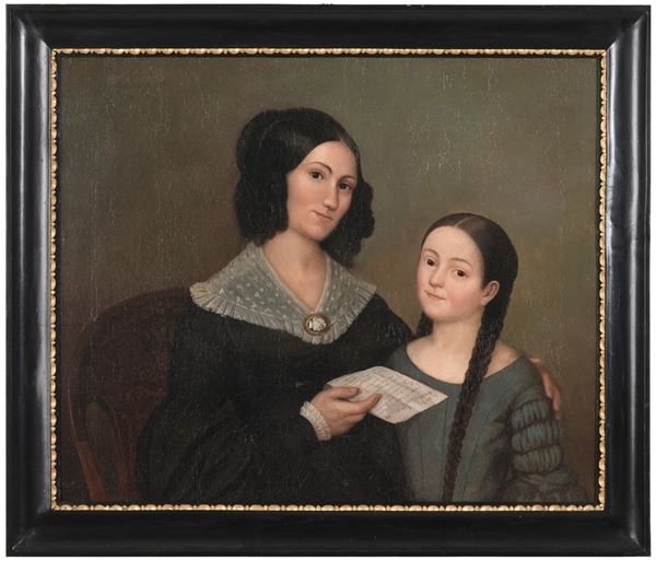 Scuola del XIX secolo Ritratto di madre con figlia
