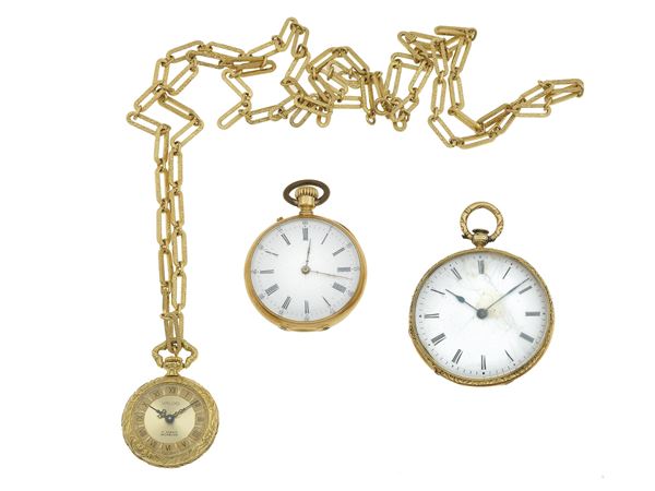 Three gold pocket watches. The movement have not been tested for the accuracy of time and may need a service