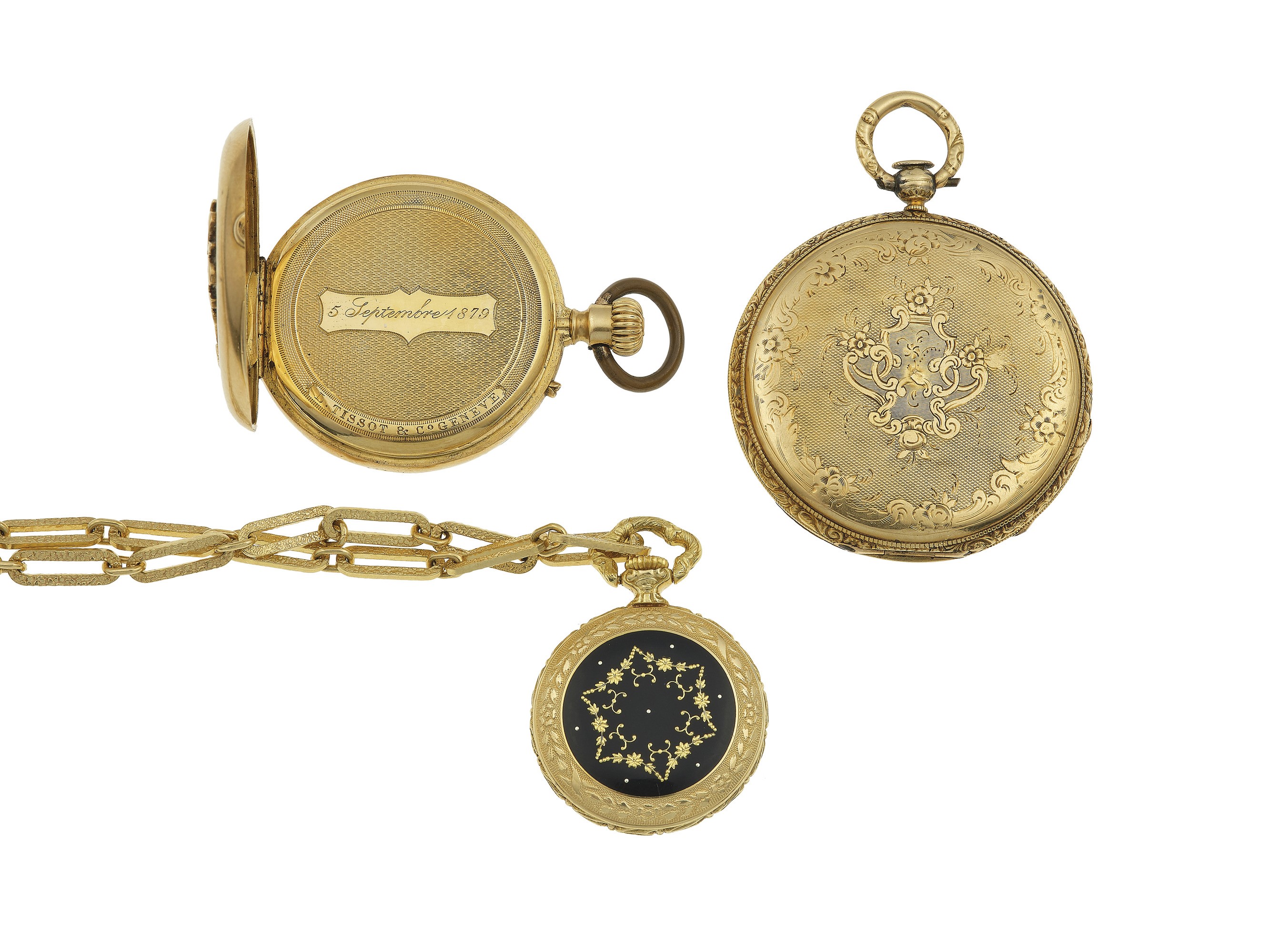 Lotto composto da tre orologi da tasca in oro giallo 750/1000
