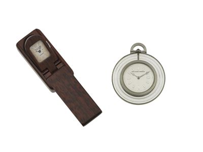 Van Cleef & Arpels, Orologio da tasca e orologio da viaggio in montature di platino, cristallo di...