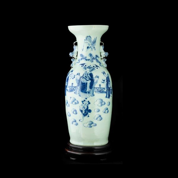 Vaso in porcellana Celadon raffigurante scena di vita comune, Cina, Dinastia Qing, XIX secolo