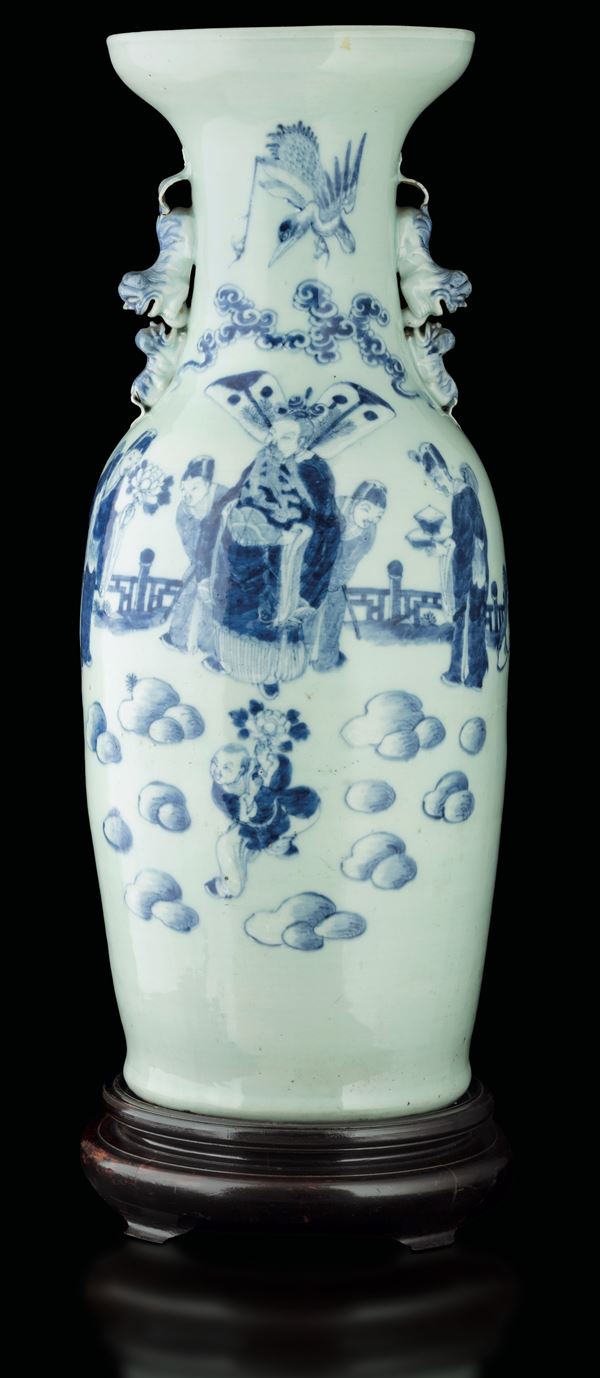 Vaso in porcellana Celadon raffigurante scena di vita comune, Cina, Dinastia Qing, XIX secolo