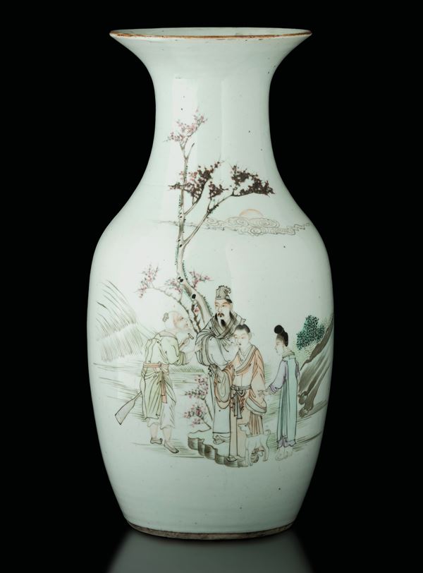 Vaso in porcellana Qianjiang a tromba raffigurante scena di vita comune, Kui Hai Nian, 1933, Cina, Dinastia Qing, XX secolo