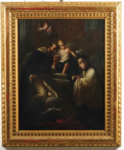 Scuola del XVIII secolo, Gesù Bambino appare a San Domenico, olio su tela