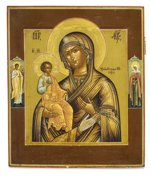 Panaghia Tricherousa. Icona tempera su tavola. Russia  seconda metà del XIX secolo