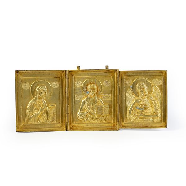 Trittico da viaggio con Cristo Pantocratore, San Giovanni Battista e la Deipara. Russia, XVIII secolo