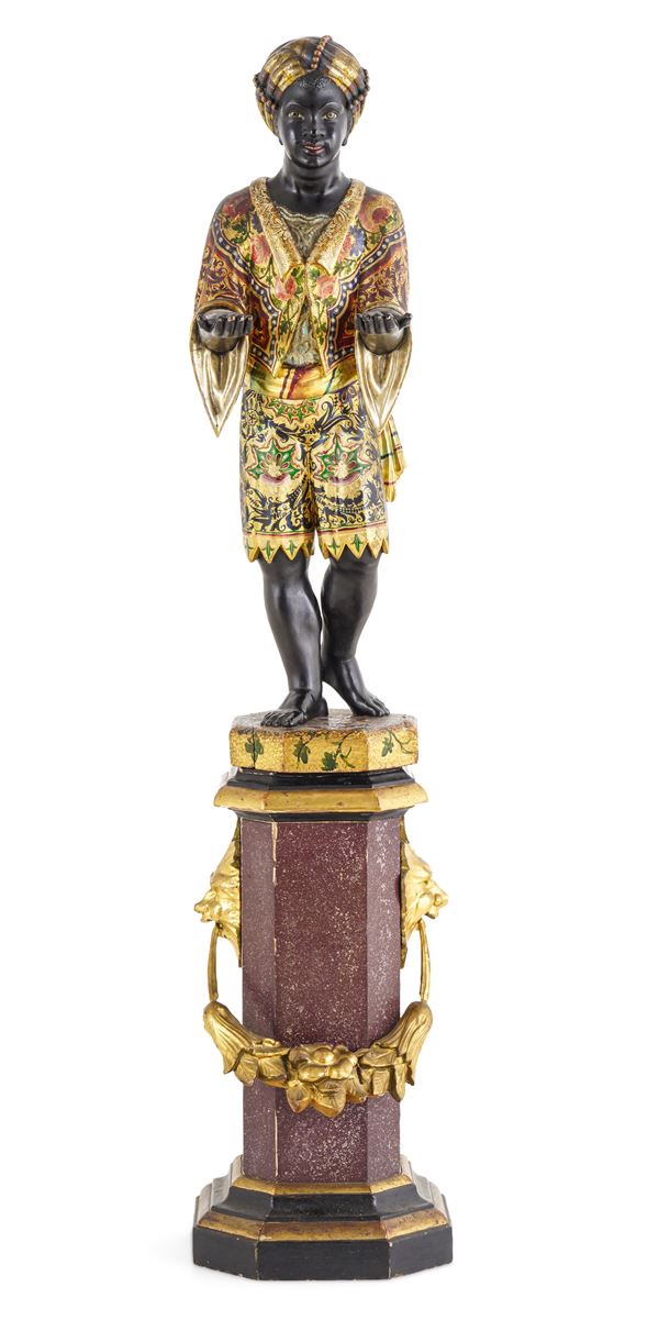 Moro in legno scolpito, laccato e dorato. Venezia, XIX secolo