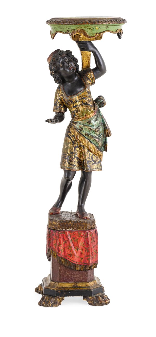 Moro reggi mensola in legno scolpito, laccato e dorato. Venezia, XIX secolo