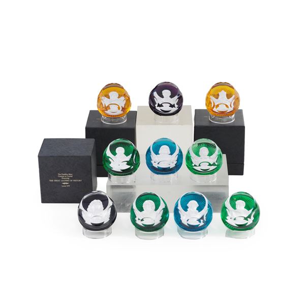 Dieci scatolette Franklin mint in cristallo con cammei dei grandi personaggi della storia
