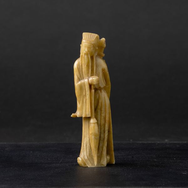 Figura di saggio in giada verde, Cina, Dinastia Qing, XIX secolo