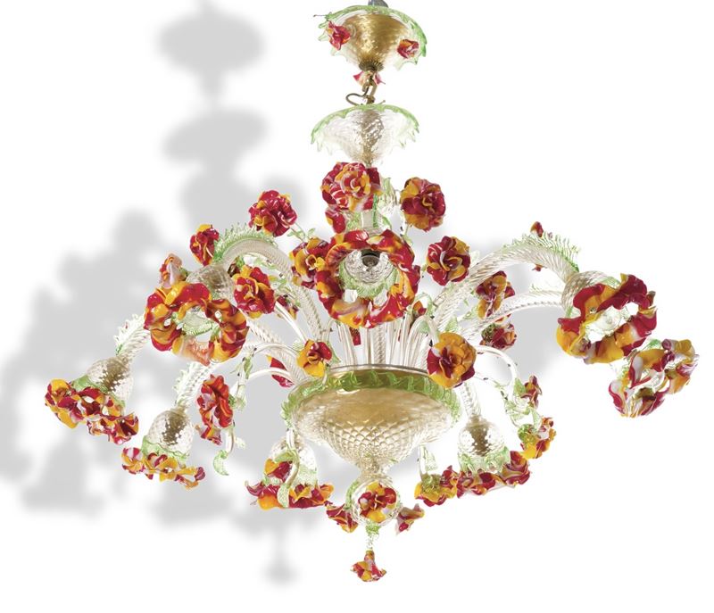Lampadario in vetro. Murano, XX secolo  - Asta Dimore Italiane - Cambi Casa d'Aste