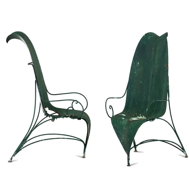 Fabrizio Corneli : Due poltrone modello Foglia. Mirabili, Italia, 1980 ca.  - Asta Dimore Italiane - Cambi Casa d'Aste