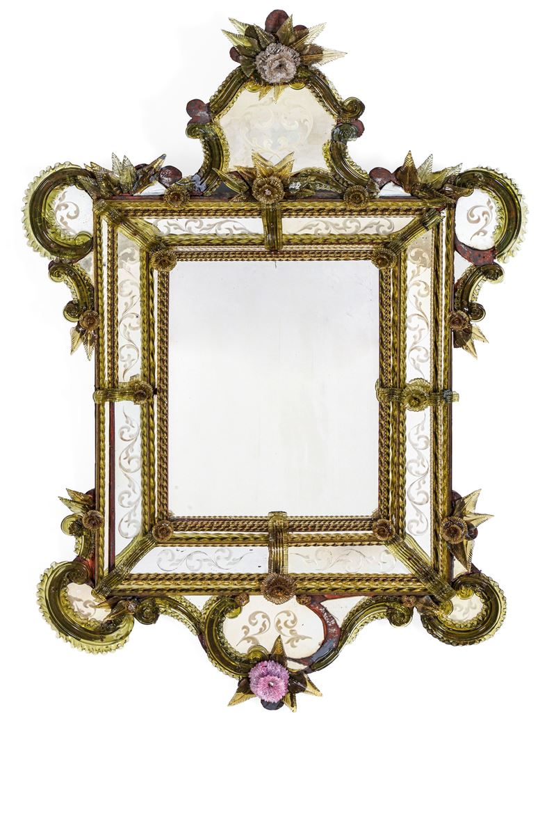 Specchiera in vetro incolore. Murano, XX secolo  - Auction Italian Residences - Cambi Casa d'Aste