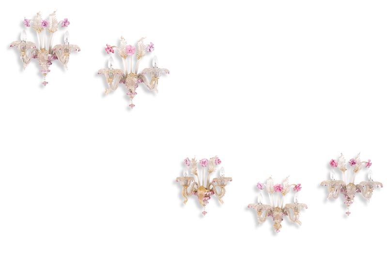 Cinque appliques in vetro. XX secolo  - Asta Dimore Italiane - Cambi Casa d'Aste