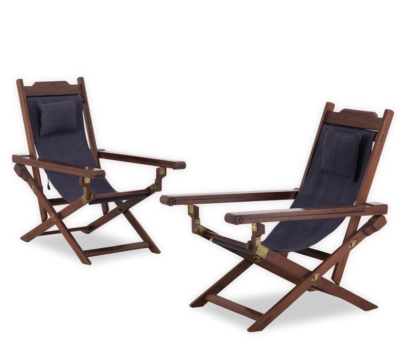 Coppia di sdraio pieghevoli in legno  - Asta Dimore Italiane - Cambi Casa d'Aste