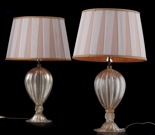 Coppia di lampade da tavolo. Murano, XX secolo