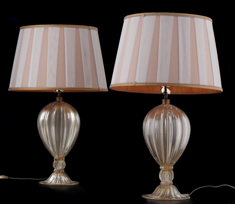 Coppia di lampade da tavolo. Murano, XX secolo  - Asta Dimore Italiane - Cambi Casa d'Aste