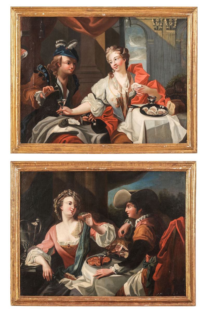 Scuola francese del XVIII secolo Scene galanti  - olio su tela - Asta Dimore Italiane - Cambi Casa d'Aste