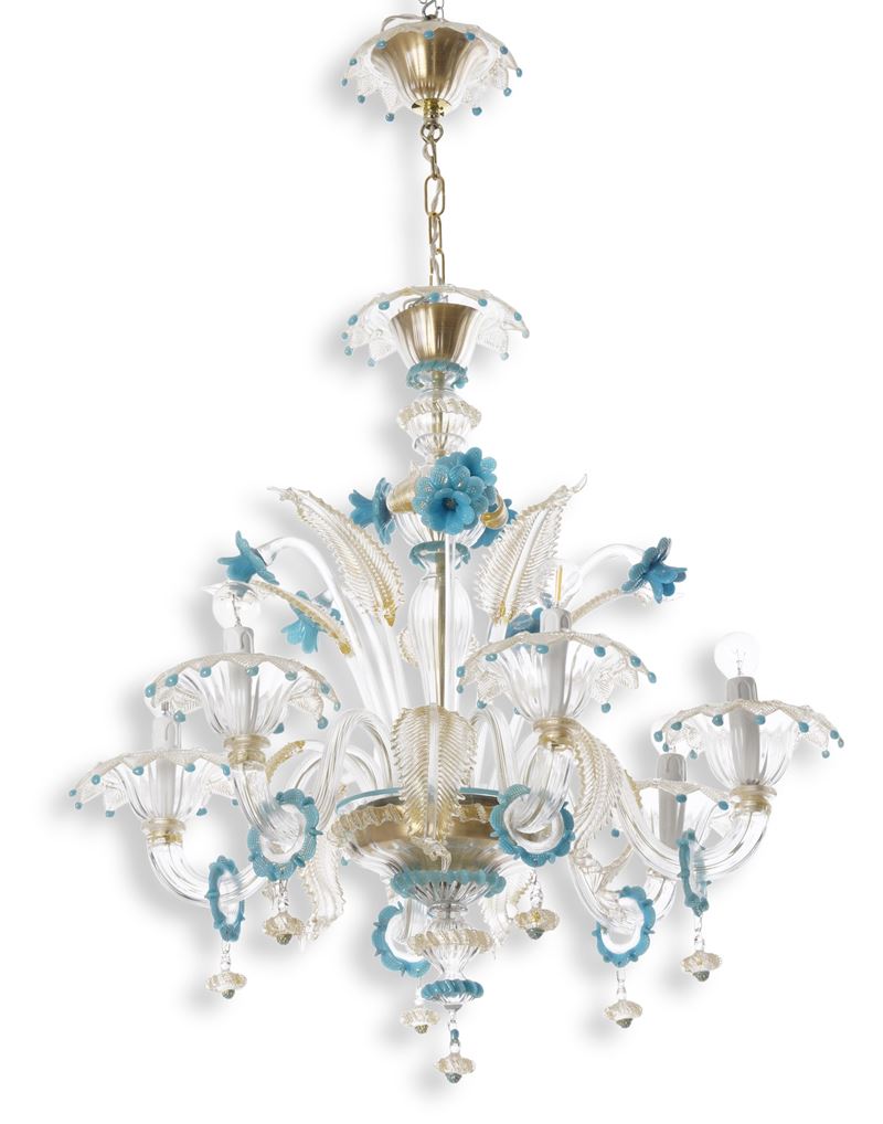 Lampadario in vetro a sei bracci. Murano, XX secolo  - Asta Dimore Italiane - Cambi Casa d'Aste
