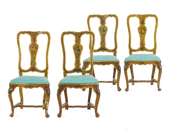 Quattro sedie Luigi XV in legno intagliato. Venezia, XVIII secolo