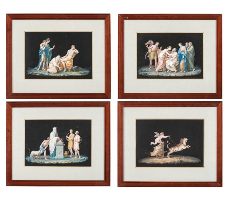 Michelangelo Maestri : Soggetti tratti dalla mitologia classica  - quattro gouaches su carta - Asta Dimore Italiane - Cambi Casa d'Aste