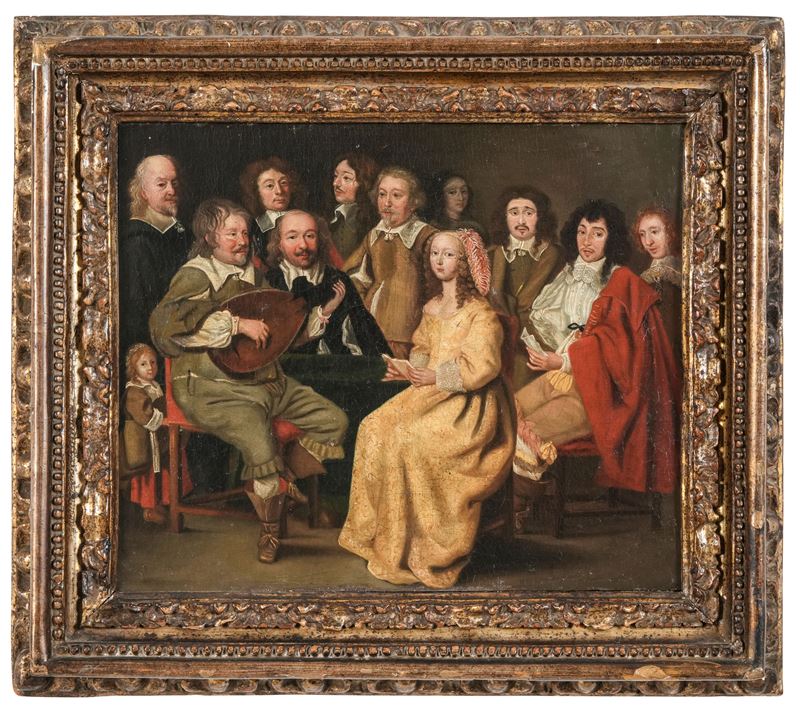 Scuola olandese del XVII-XVIII secolo Concertino  - olio su tavoletta - Asta Dimore Italiane - Cambi Casa d'Aste