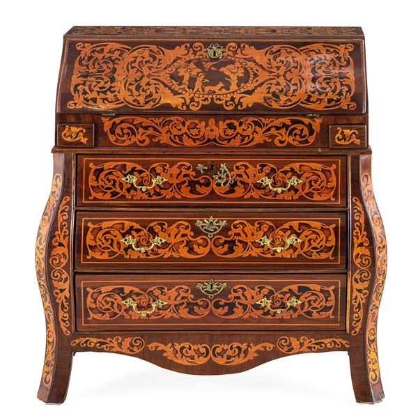 Ribalta lastronata e riccamente intarsiata. Olanda, XIX secolo