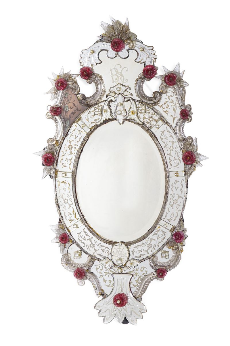 Specchiera in vetro di Murano. XX secolo  - Asta Dimore Italiane - Cambi Casa d'Aste