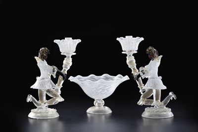 Coppia di Candelieri in Vetro. Murano, XX Secolo
