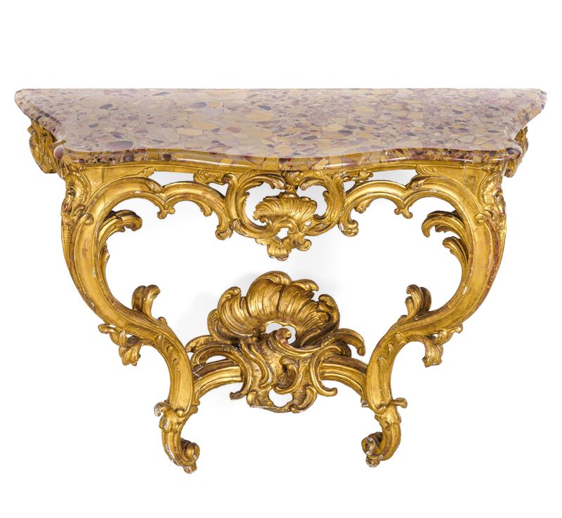 Consolle a goccia in legno intagliato e dorato. XIX-XX secolo  - Auction Italian Residences - Cambi Casa d'Aste