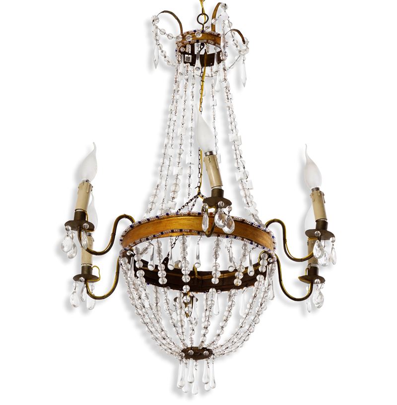 Lampadario a mongolfiera in metallo dorato  - Auction Italian Residences - Cambi Casa d'Aste