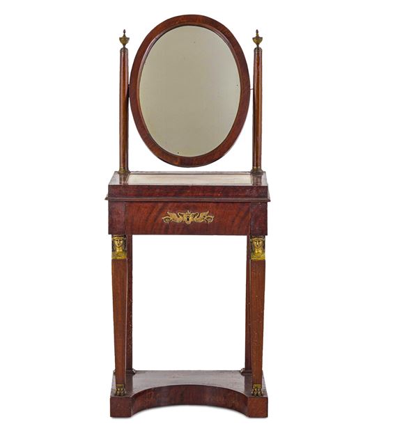 Toilette Impero in mogano con psiche. Francia, fine XIX secolo