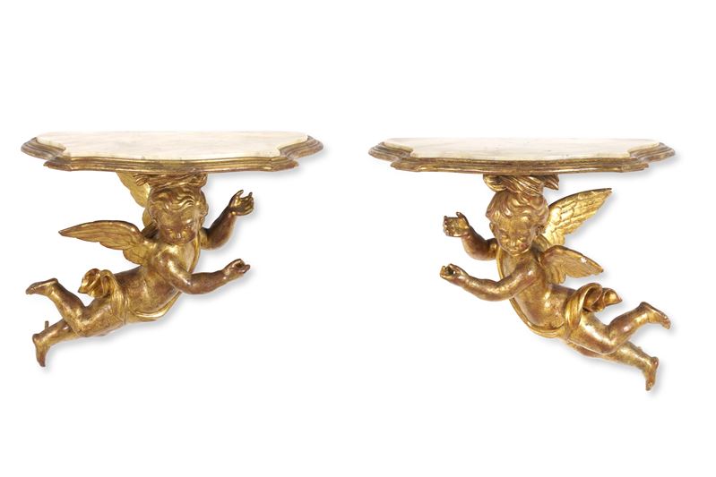 Coppia di mensole con putti. XIX-XX secolo  - Auction Italian Residences - Cambi Casa d'Aste