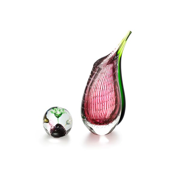 Vaso in vetro firmato Rosenthal e ferma carte