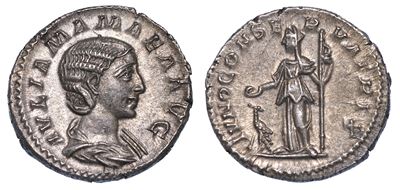 Giulia Mamea (madre di Alessandro Severo), + 235. Denario.