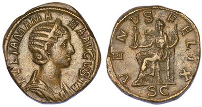 Giulia Mamea (madre di Alessandro Severo), + 235. Sesterzio.