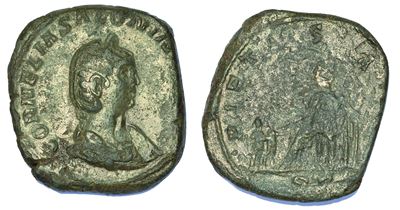 Salonina (moglie di Gallieno), + 268. Sesterzio, Anni 257-258. Mediolanum.