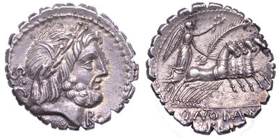 Antonia. Q. Antonius Balbus, Anni 83-82 a.C. Denario Serrato.