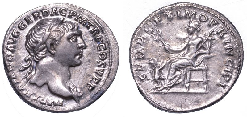 TRAIANO, 98-117. Denario, anno 107. Roma.  - Asta Numismatica - Cambi Casa d'Aste
