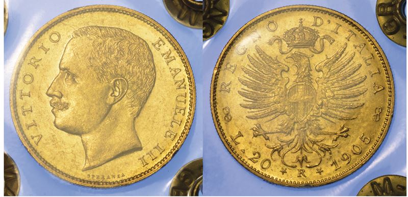 REGNO D'ITALIA. VITTORIO EMANUELE III DI SAVOIA, 1900-1946.  20 Lire 1905. Aquila.  - Auction Numismatics - Cambi Casa d'Aste