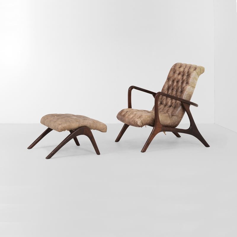 Vladimir Kagan : Poltrona con pouf.  - Auction Design LAB - Cambi Casa d'Aste