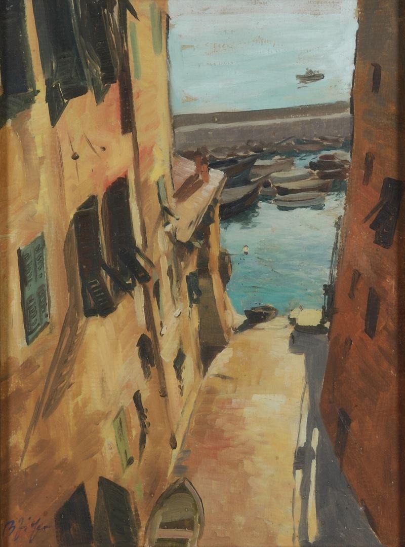 Nicola Firpo : Case sul mare  - olio - Auction Paintings of the 19th and 20th centuries - Cambi Casa d'Aste