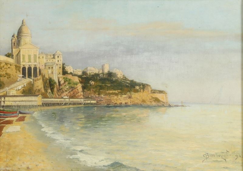 Cesare Bentivoglio : Riviera  - olio - Asta Dipinti del XIX e XX secolo - Cambi Casa d'Aste