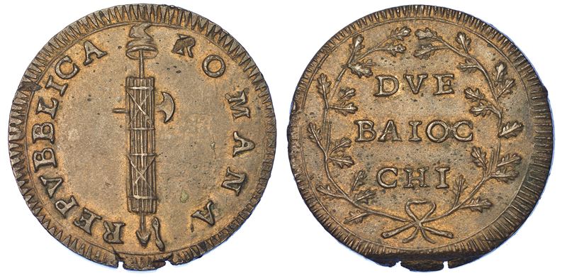 PRIMA REPUBBLICA ROMANA, 1798-1799. 2 Baiocchi. Roma.  - Auction Numismatics - Cambi Casa d'Aste
